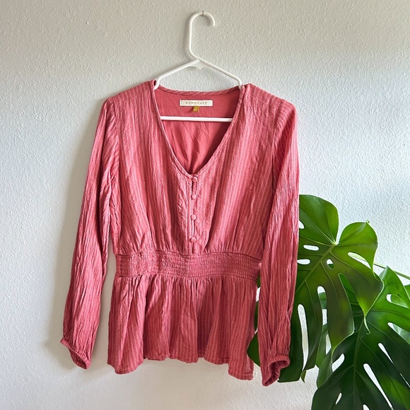 Downeast Pink and White Striped Blouse - Picture 1 of 8